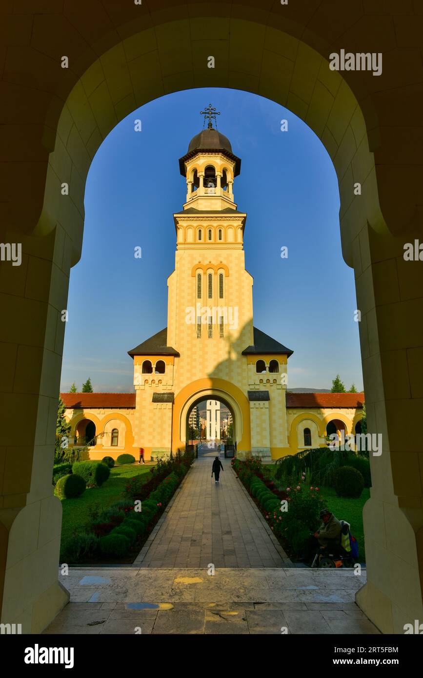 Entrance to the Alba Carolina Citadel Coronation Cathedral on a crisp autumn morning. Alba Iulia, Romania Stock Photo