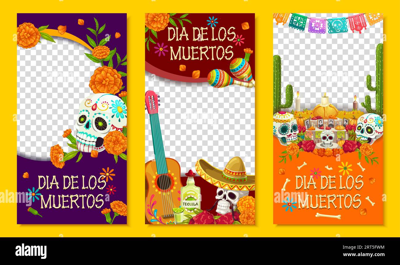 Mexican dia de los muertos holiday social media template banners, day