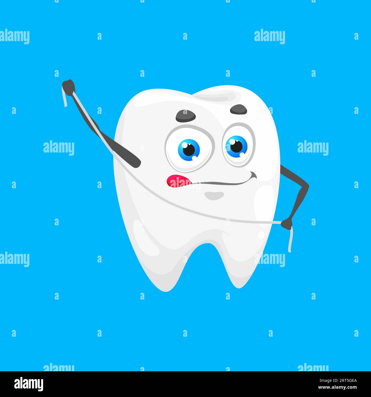 Cheerful cartoon tooth character with dental floss. Dental care and ...