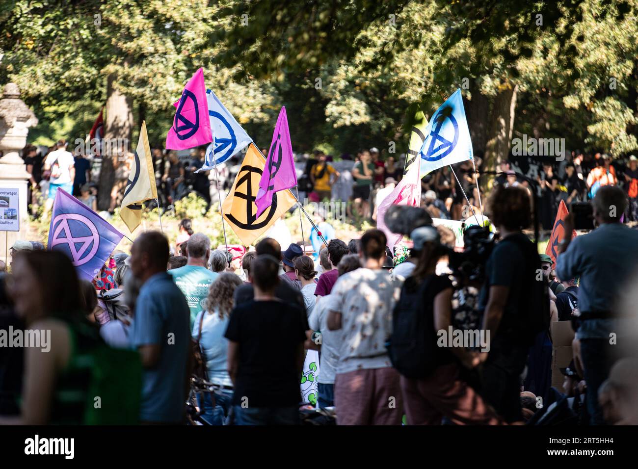 Munich, Germany. 10th Sep, 2023. On September 10, 2023 thousands protested in Munich, Germany against the IAA Mobility. They demand a real mobility turnaround, to nationalize car corporations, and no more IAA in Munich. (Photo by Alexander Pohl/Sipa USA) Credit: Sipa USA/Alamy Live News Stock Photo