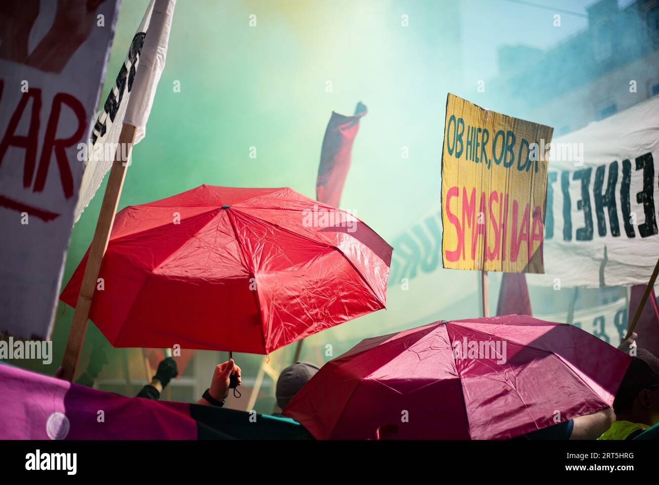 Munich, Germany. 10th Sep, 2023. On September 10, 2023 thousands protested in Munich, Germany against the IAA Mobility. They demand a real mobility turnaround, to nationalize car corporations, and no more IAA in Munich. (Photo by Alexander Pohl/Sipa USA) Credit: Sipa USA/Alamy Live News Stock Photo