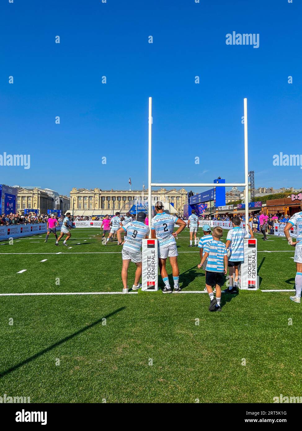 Paris, France, Sept. 10, 2023, Crowd People, Players on Field, at World Rugby Championship, Fan Zone, (Place de la Concorde) Stock Photo