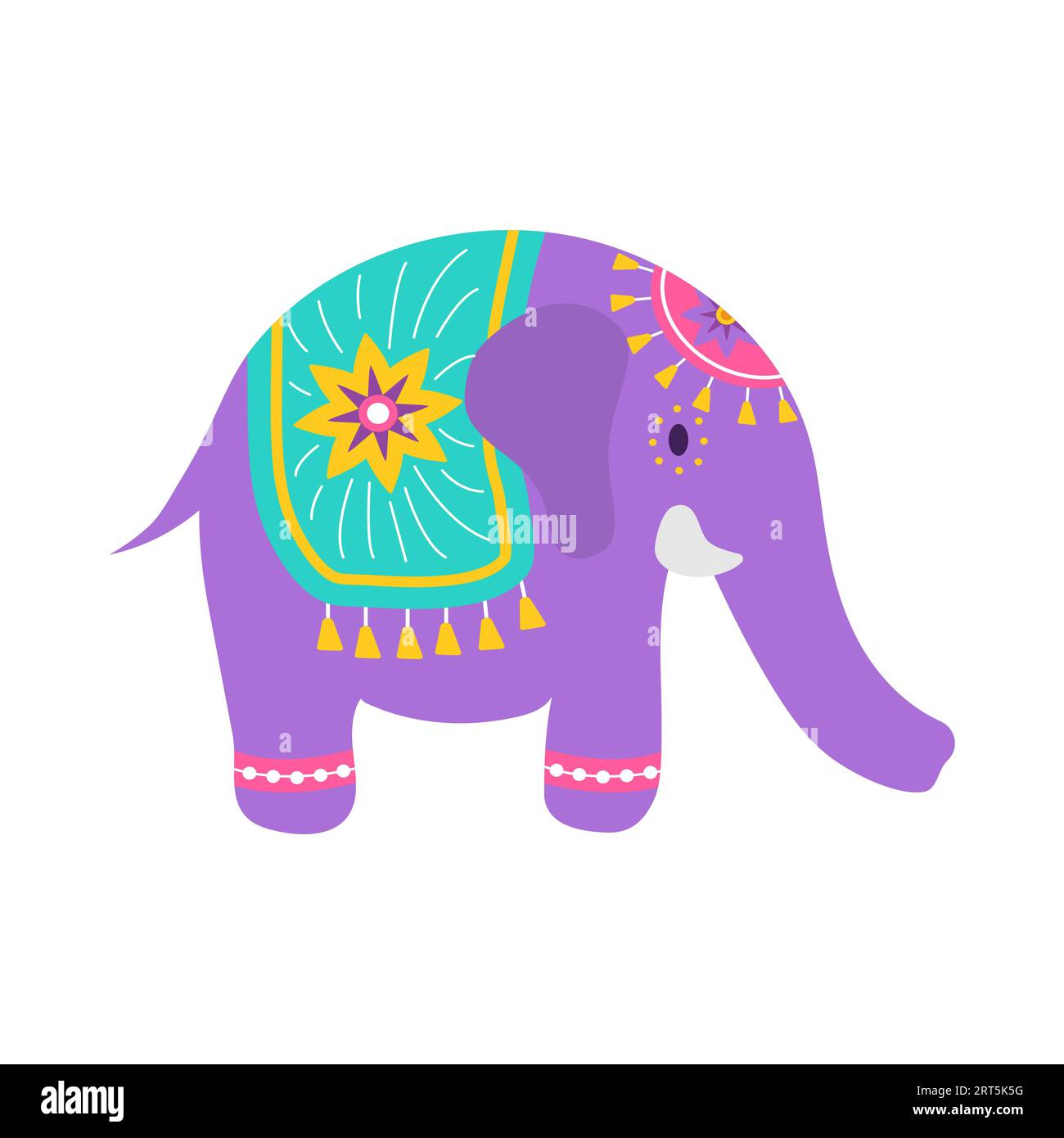 Diwali elephant. Indian festival of lights icon. Colorful deepavali sign on white background. Vector illustration in flat cartoon style Stock Vector