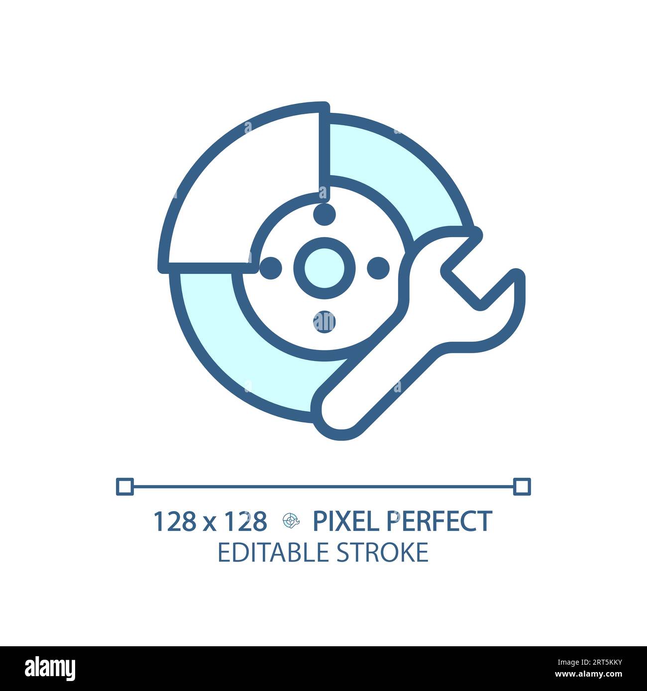 2D customizable thin linear blue car disc brake repair icon Stock Vector