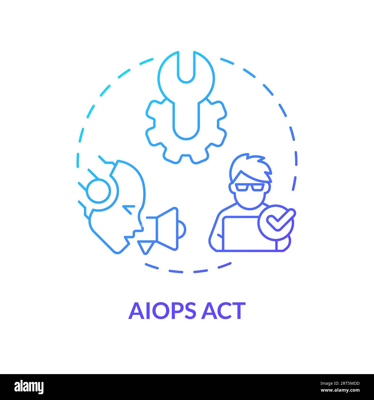 2D thin linear gradient AI ops act icon Stock Vector