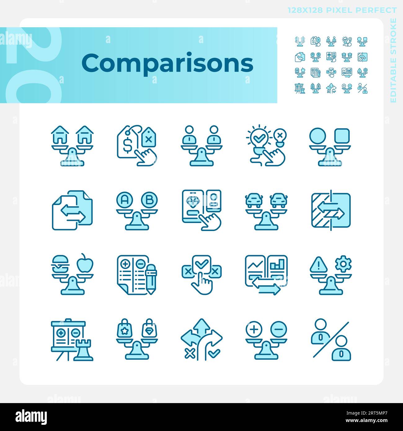 Customizable blue comparisons icons set Stock Vector