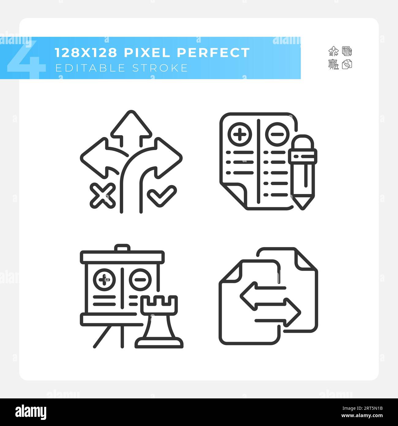 Pixel perfect black comparisons line icons set Stock Vector
