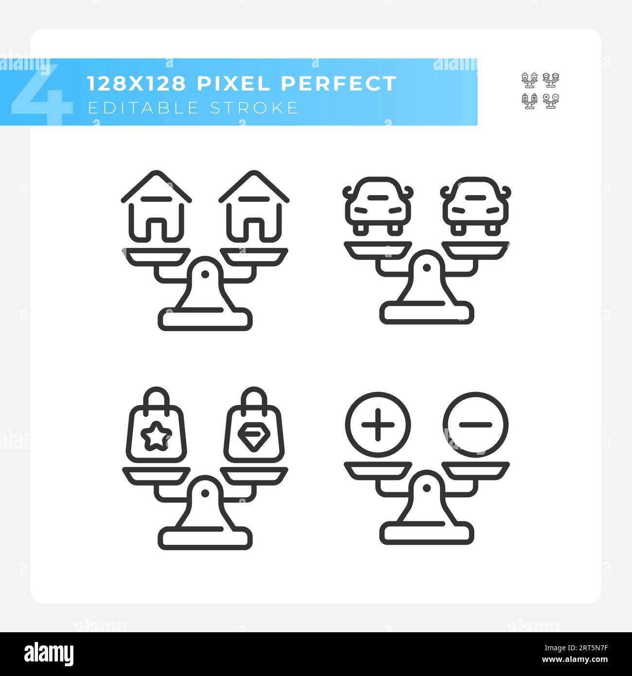 2D editable black comparisons line icons pack Stock Vector