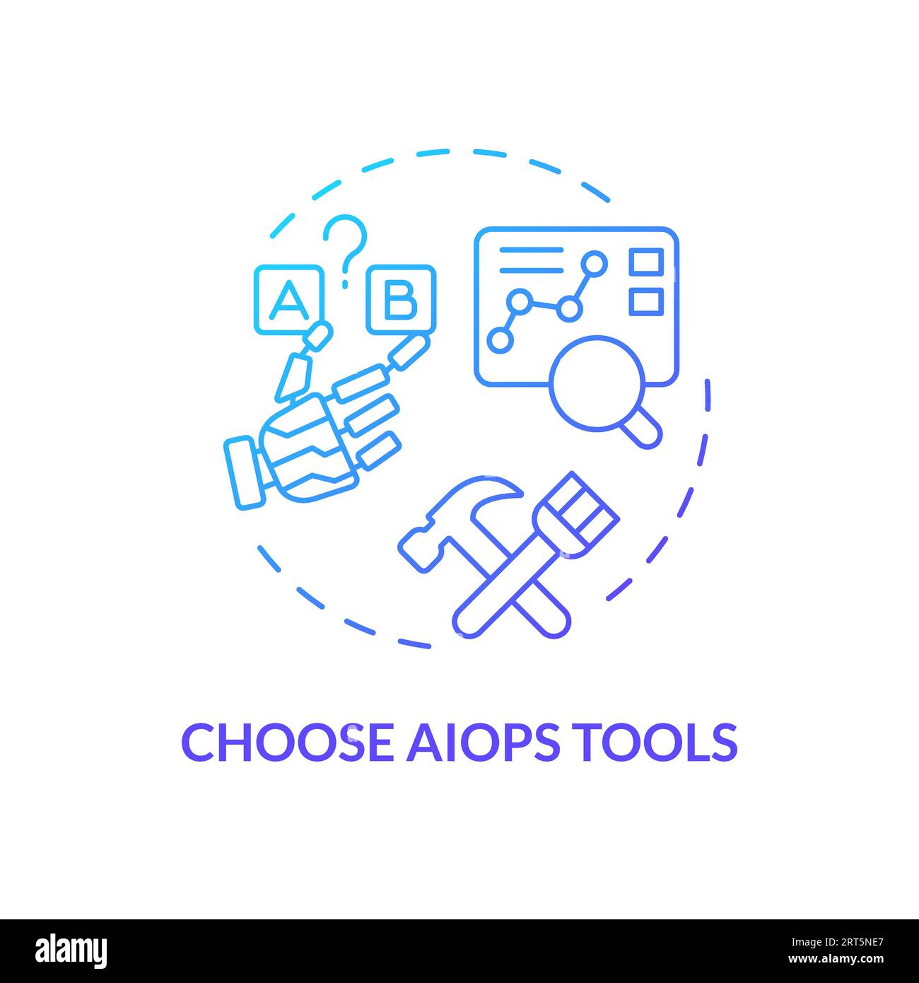 2D thin linear gradient choose AI ops tools icon Stock Vector