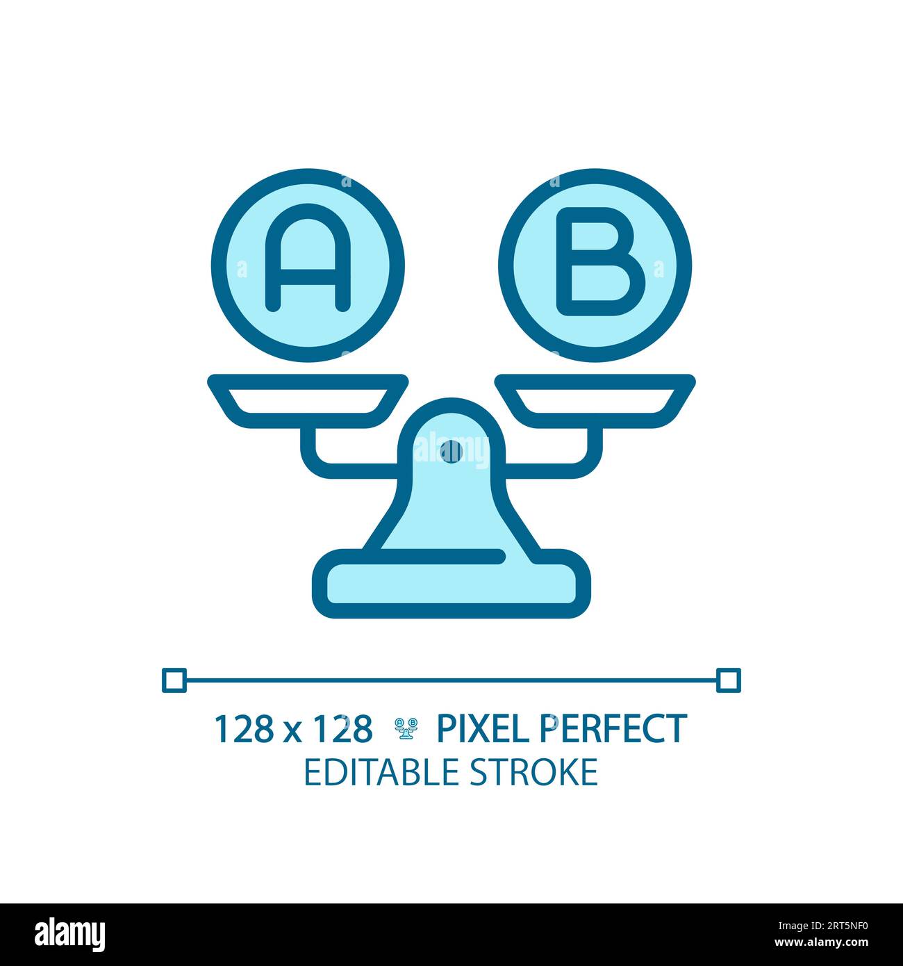 2D customizable thin line blue A and B on weight scale icon Stock Vector