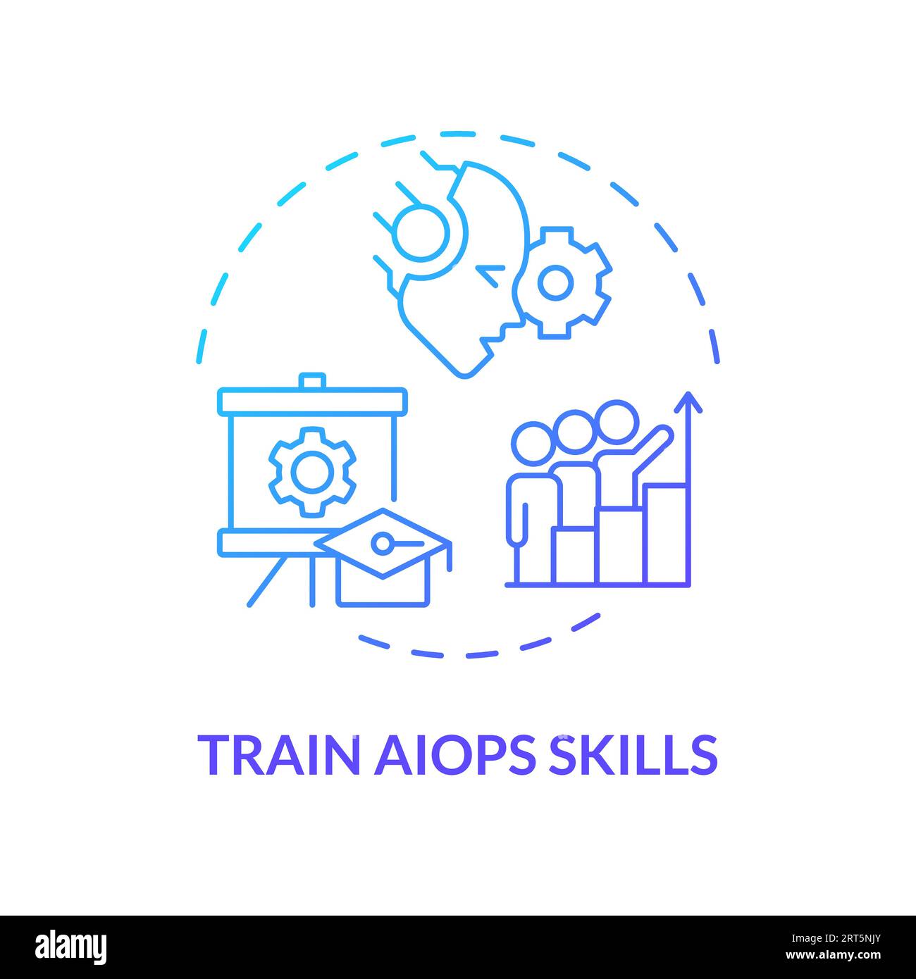 2D thin linear gradient train AI ops skills icon Stock Vector