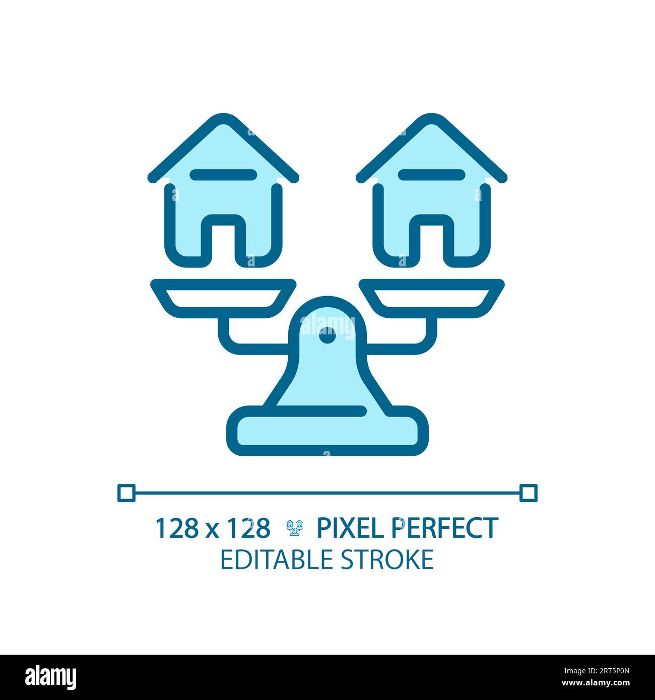 2D customizable thin line blue houses on weight scale icon Stock Vector