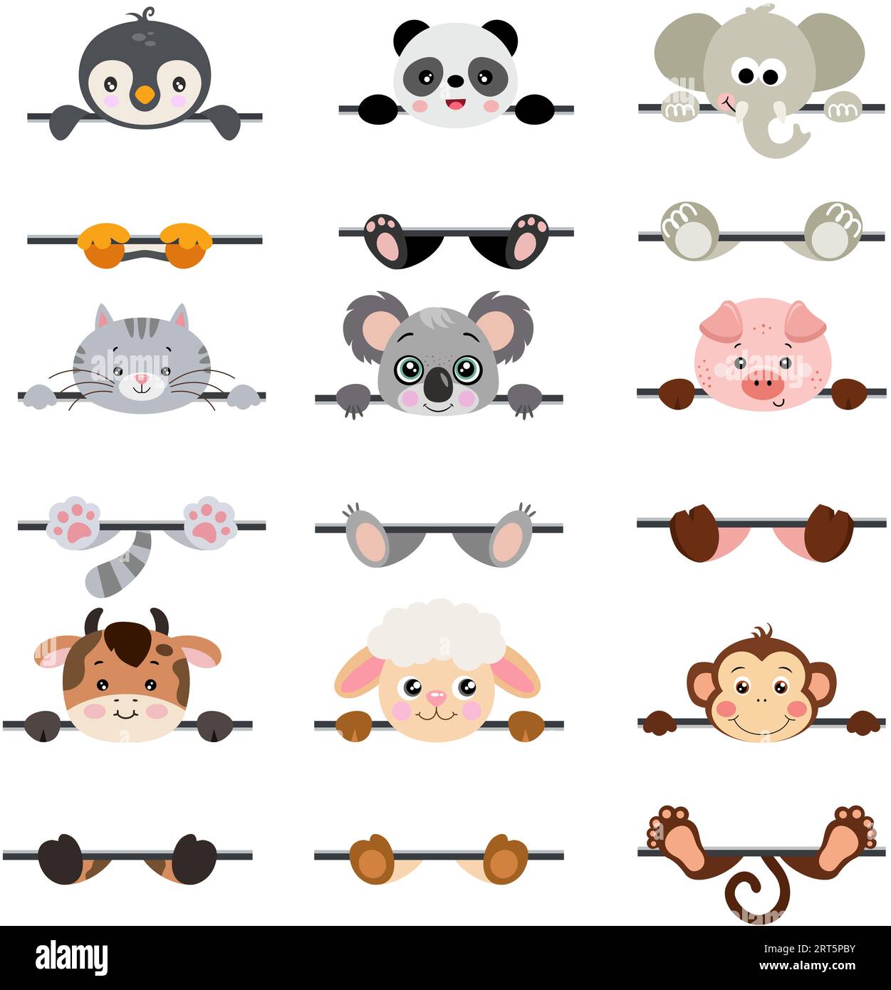 Set of cute animals with blank signboard Stock Photo - Alamy