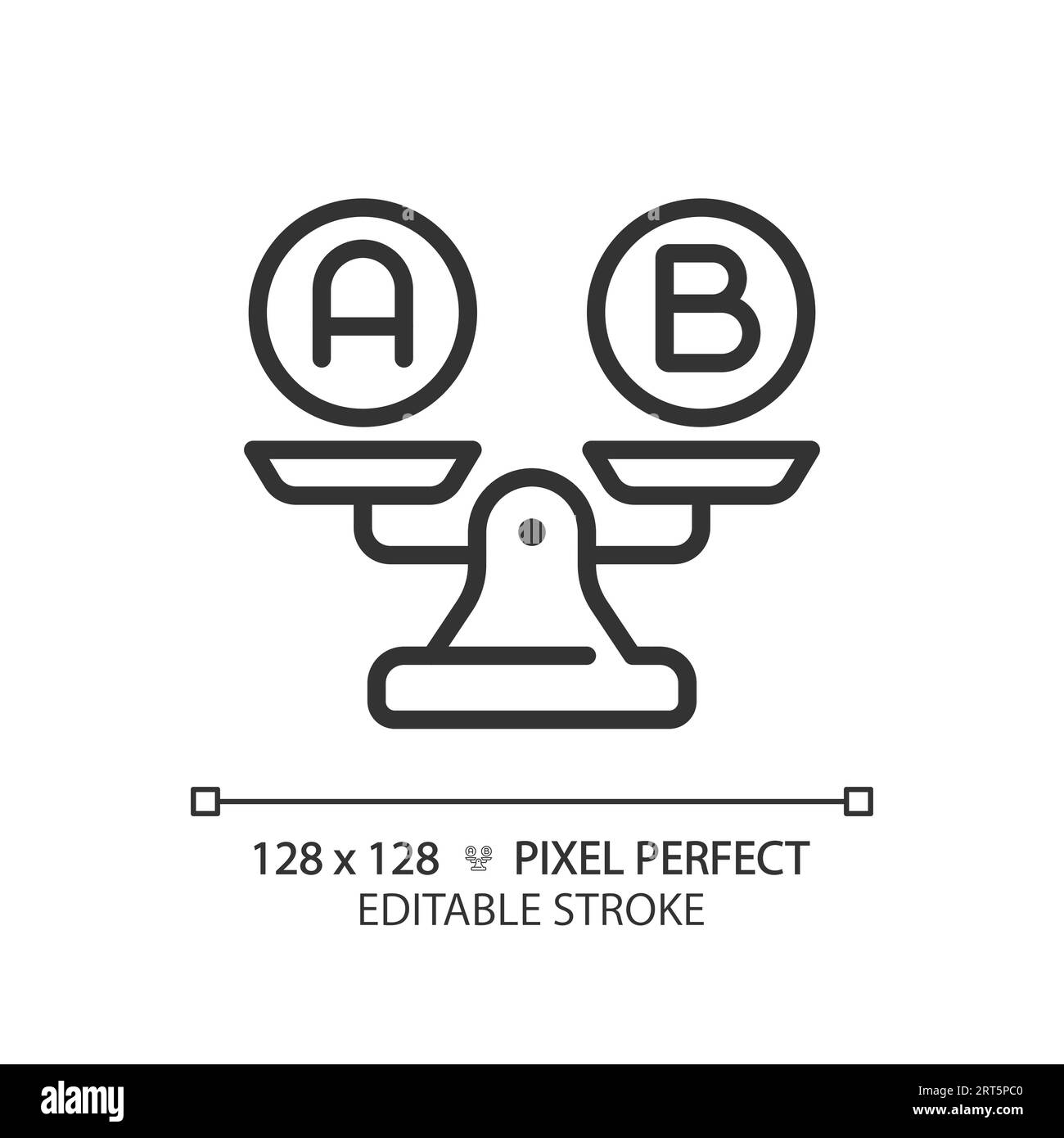 2D editable thin line black A and B on weight scale icon Stock Vector