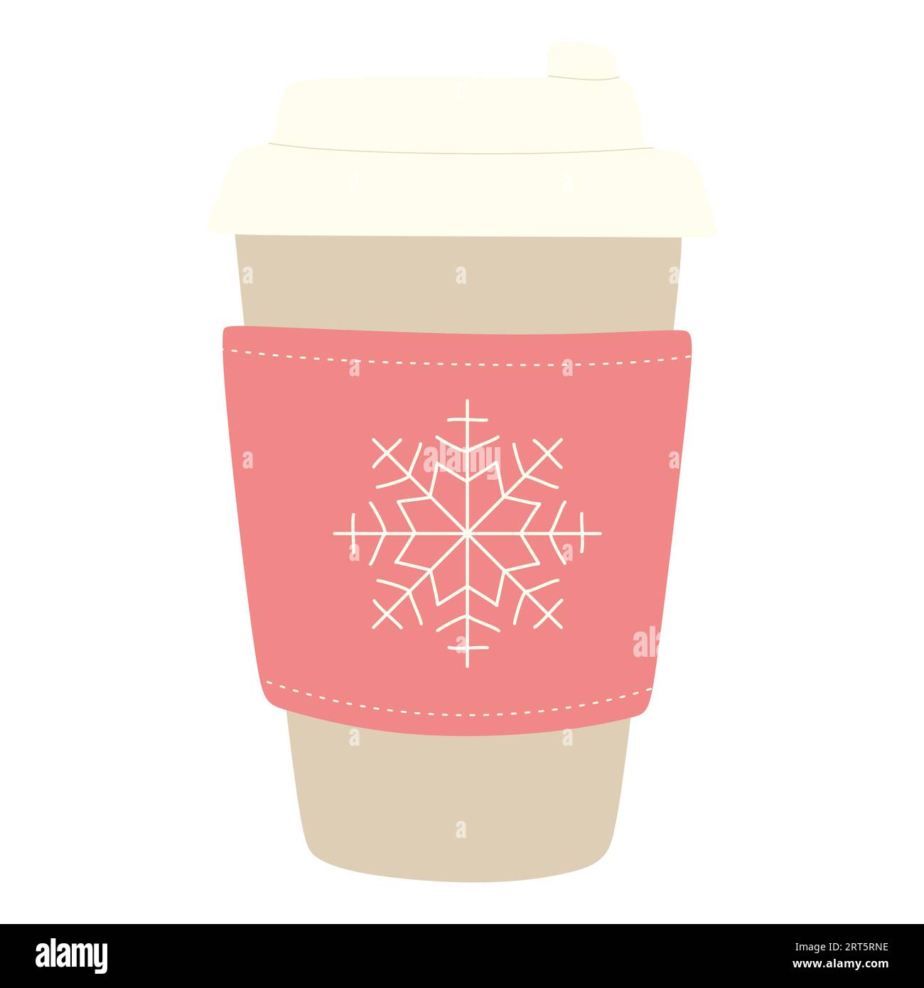 Paper cup of Coffee with Showflake. Vector illustration in Flat cartoon style isolated in white. Hot chocolate, seasonal warm drink for walk. Winter d Stock Vector