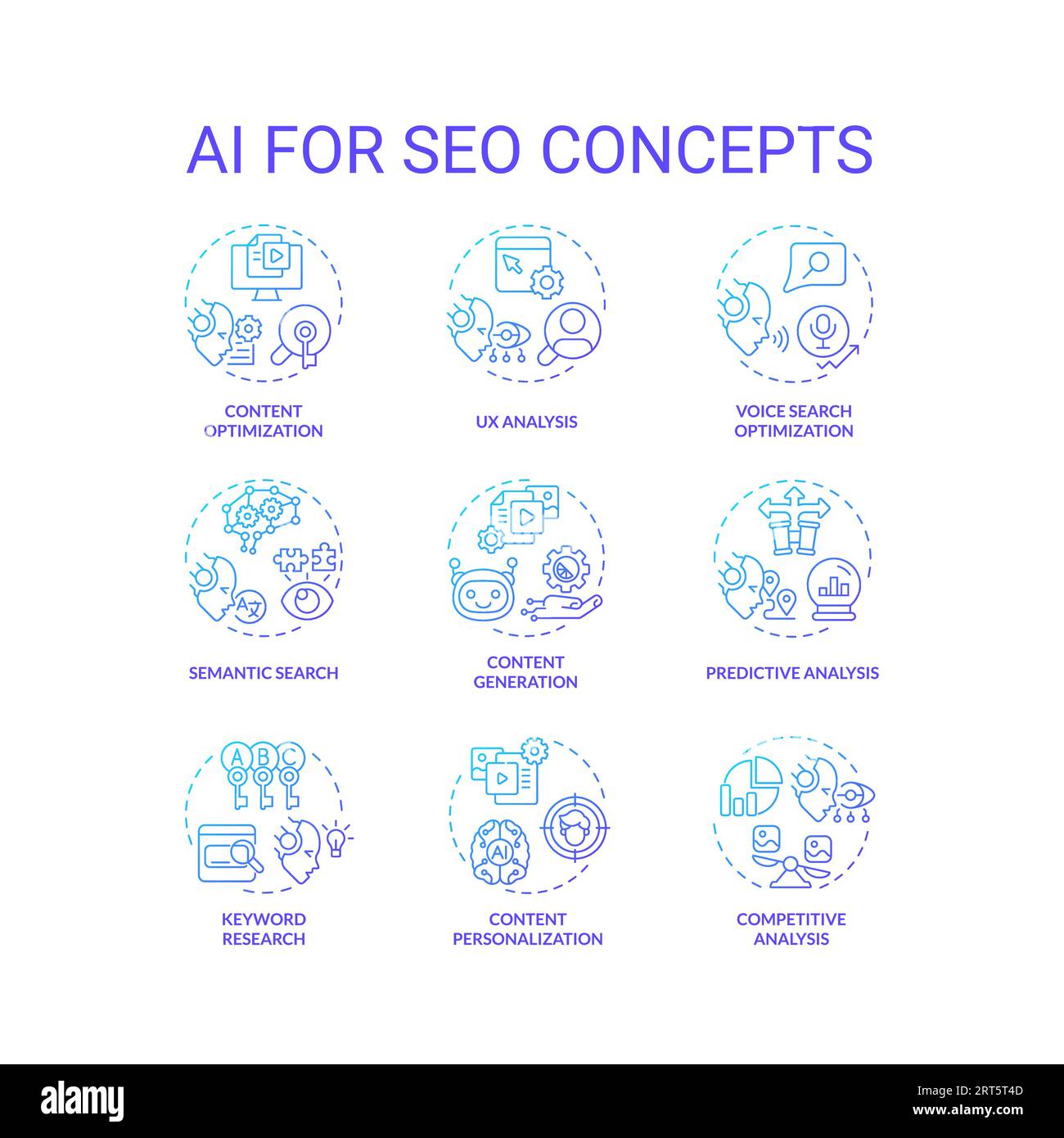 Gradient icons representing AI for SEO concepts Stock Vector Image ...