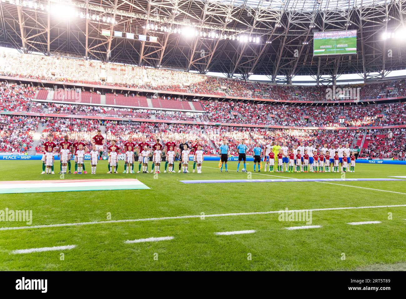 Budapest, Hungary. 10th Sep, 2023. The players from the two teams line