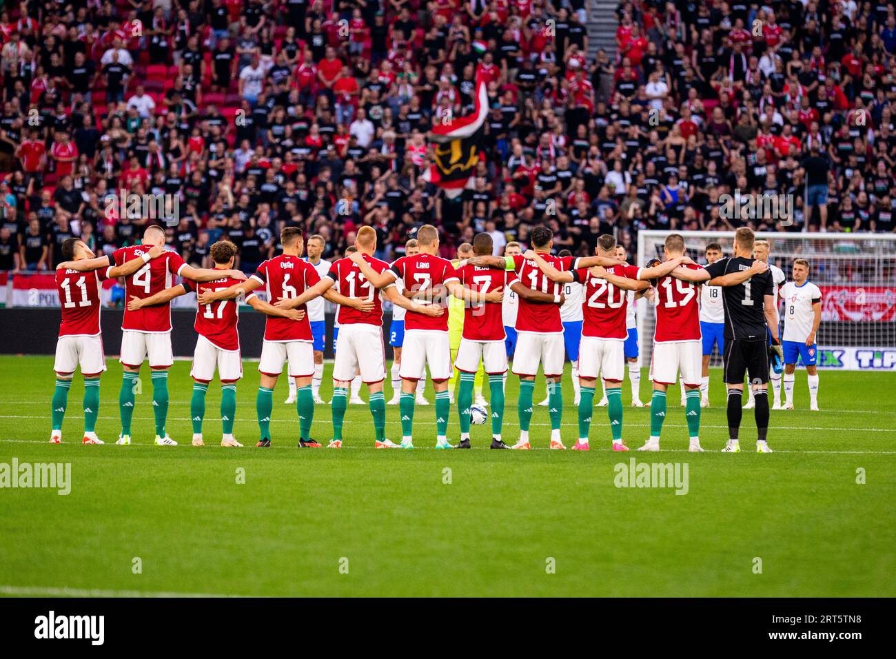 Budapest, Hungary. 10th Sep, 2023. The players of Hungary line up for