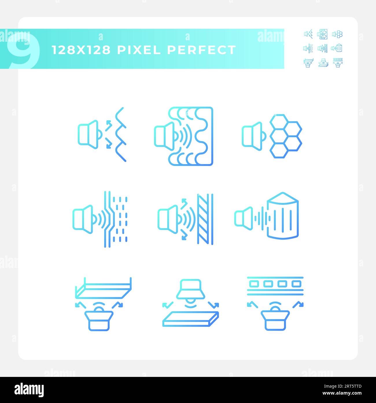 Set of pixel perfect gradient soundproofing icons Stock Vector