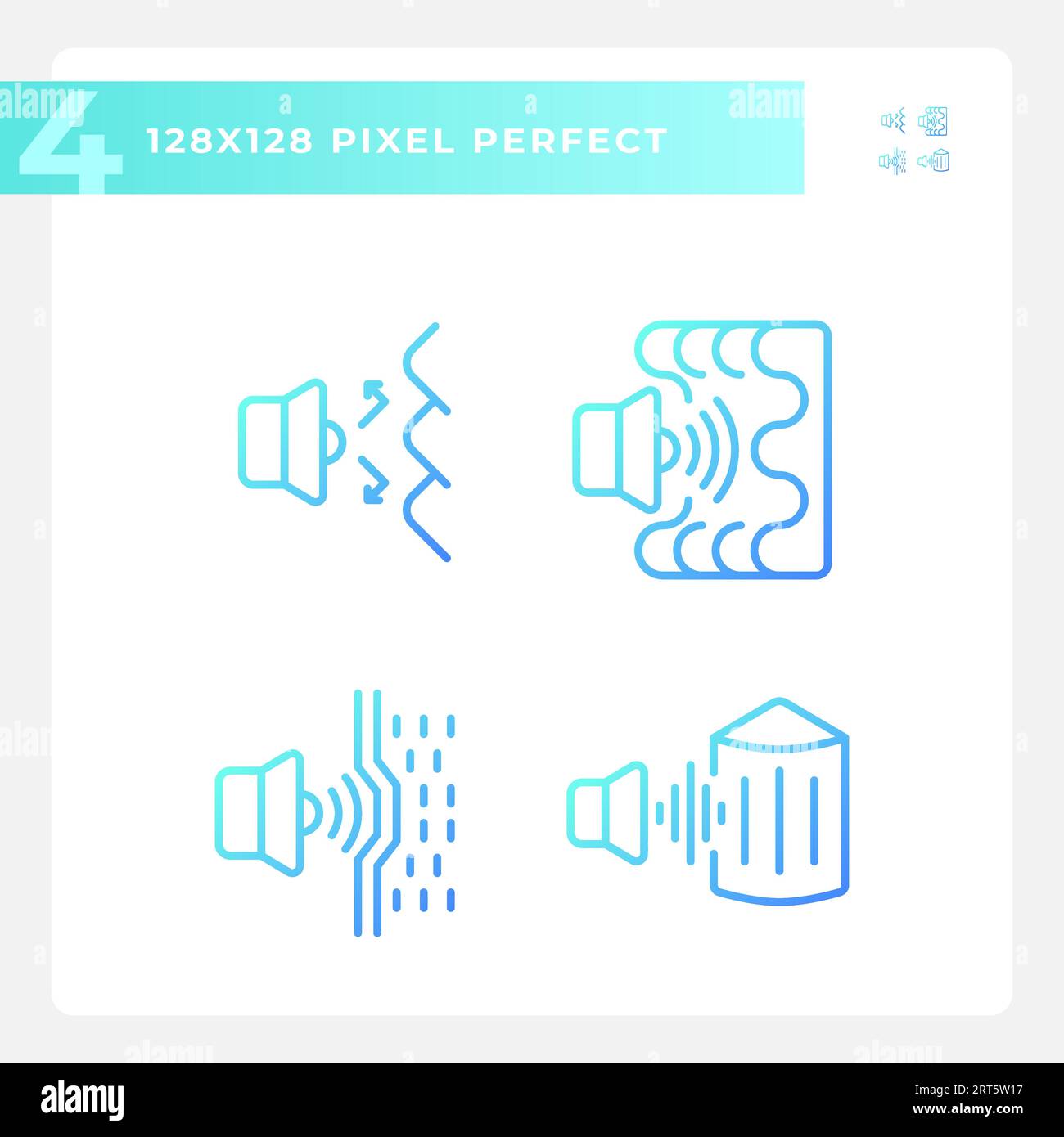 Pixel perfect gradient soundproofing thin line icons Stock Vector