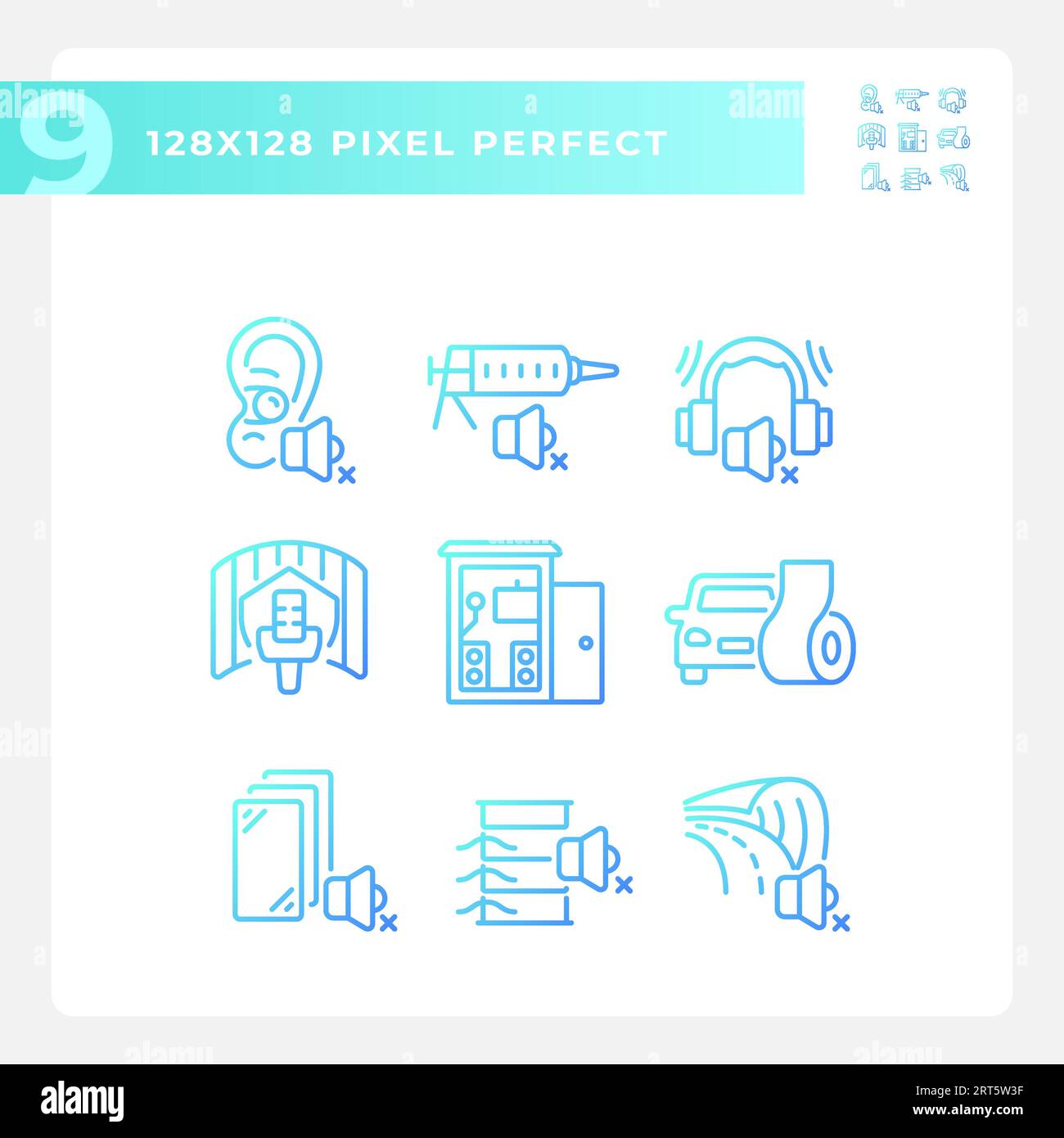Pixel perfect gradient soundproofing thin line icons Stock Vector
