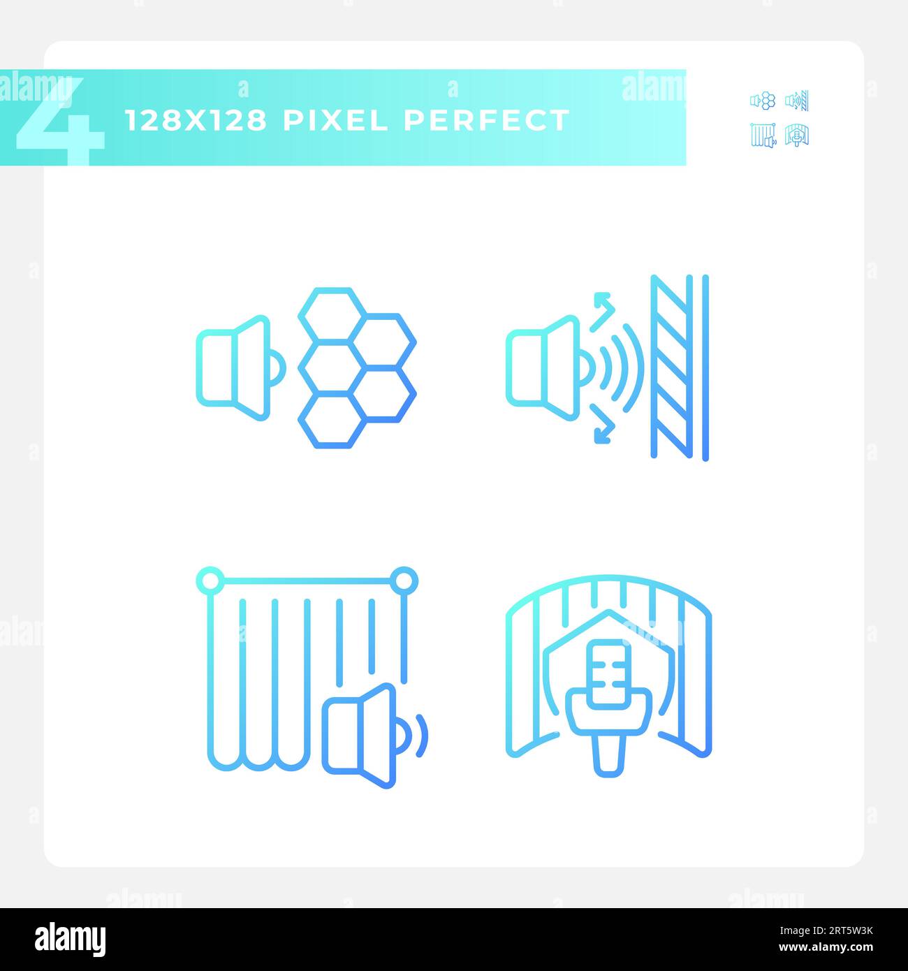 Pixel perfect gradient soundproofing linear icons set Stock Vector
