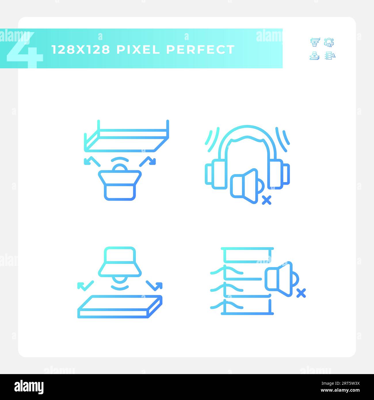 Pixel perfect soundproofing thin line gradient icons set Stock Vector
