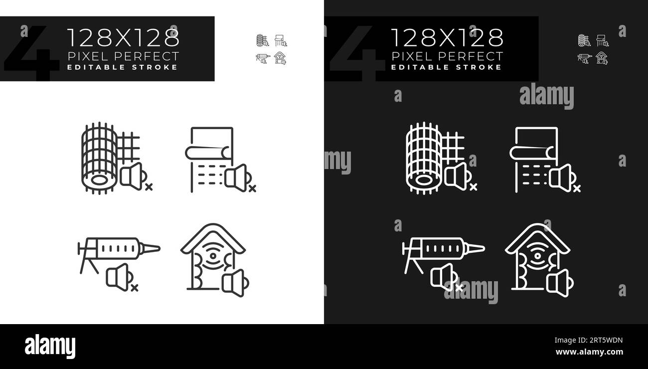 Editable pixel perfect soundproofing icons pack Stock Vector