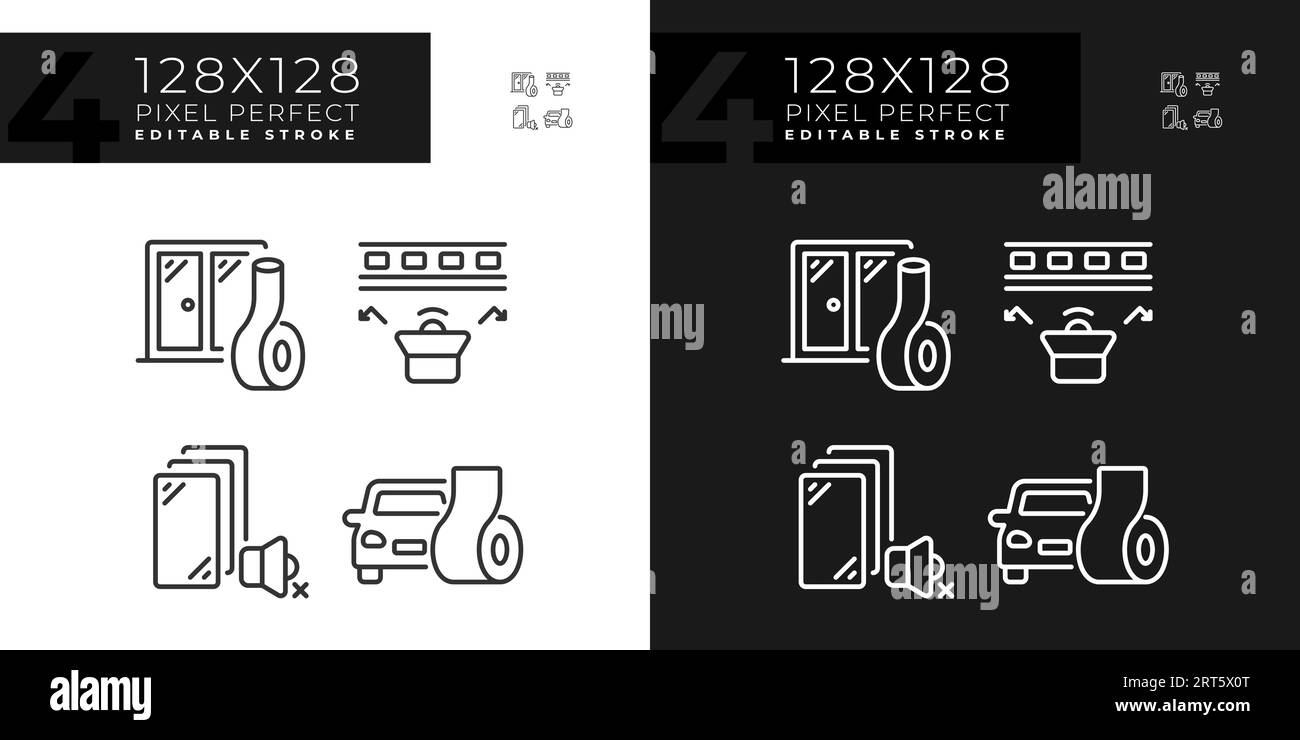 Editable pixel perfect soundproofing icons set Stock Vector