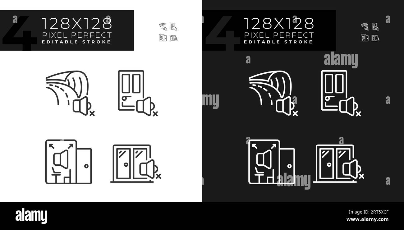 Editable pixel perfect soundproofing line icons pack Stock Vector