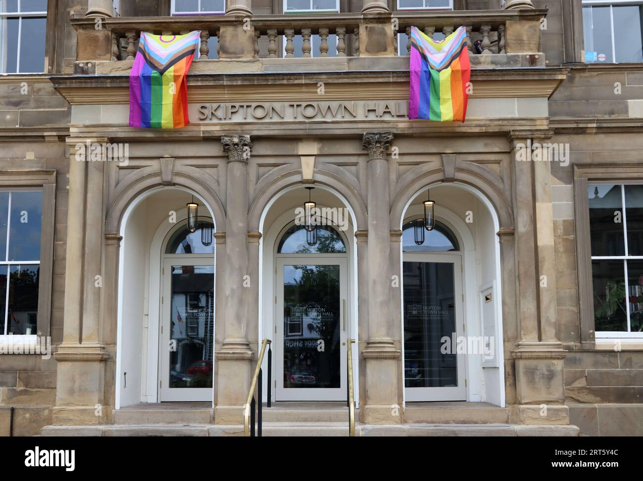 Main entrance to SkiptonTown Hall, Skipton Stock Photo