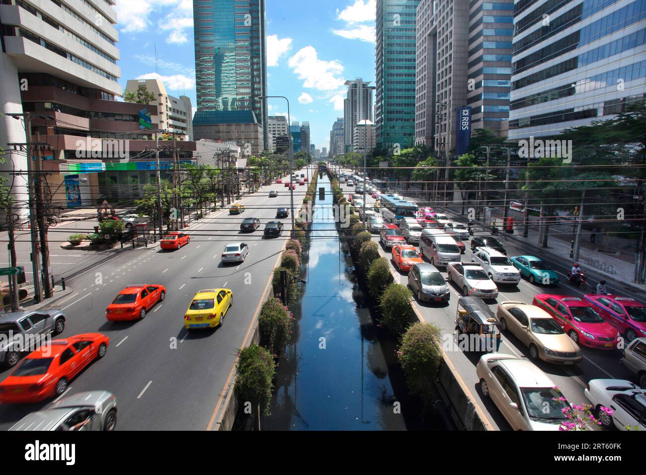 Traffic in Sathon district, Bangkok Thailand. Stock Photo