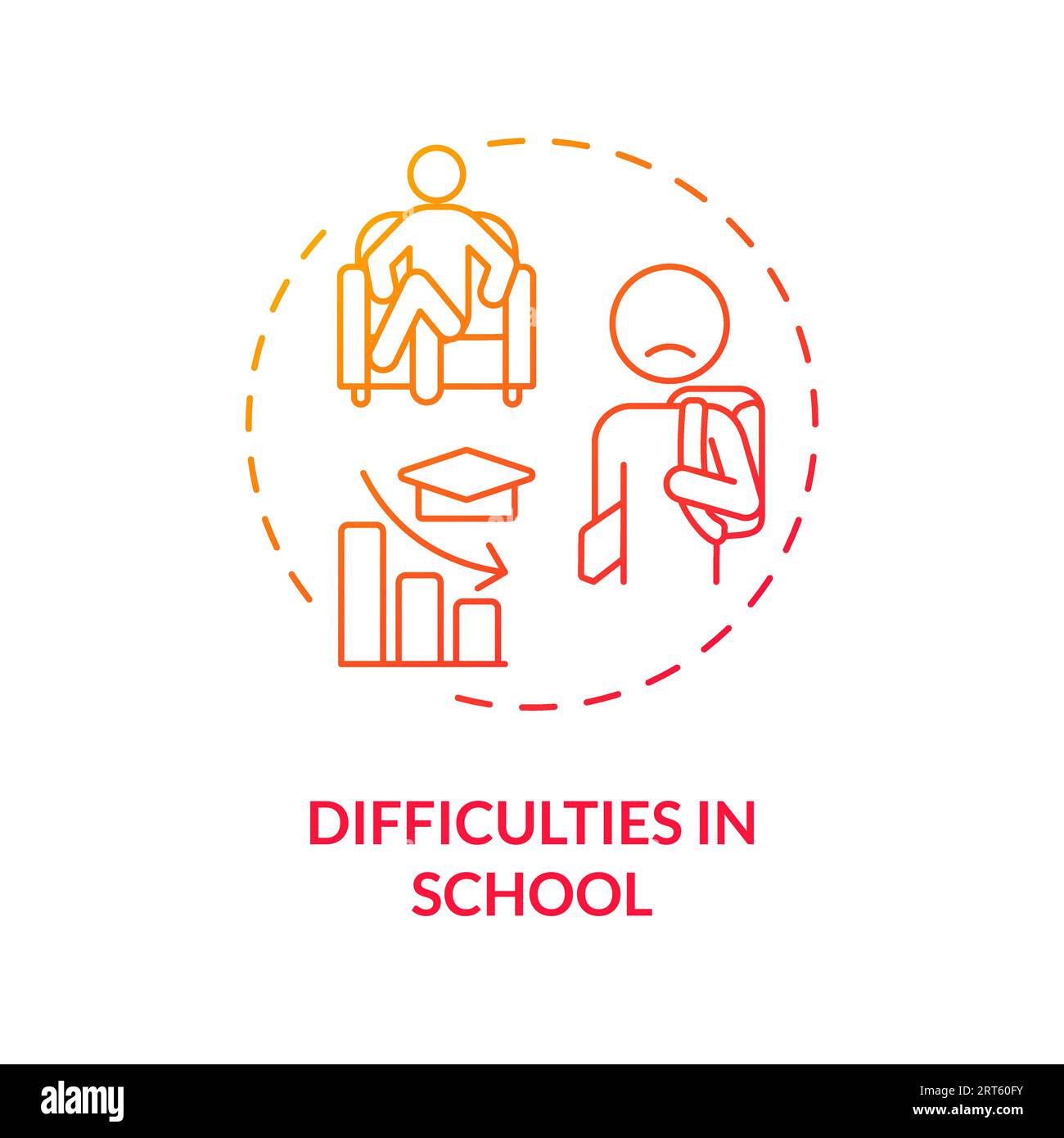 2D difficulties in school gradient line icon concept Stock Vector