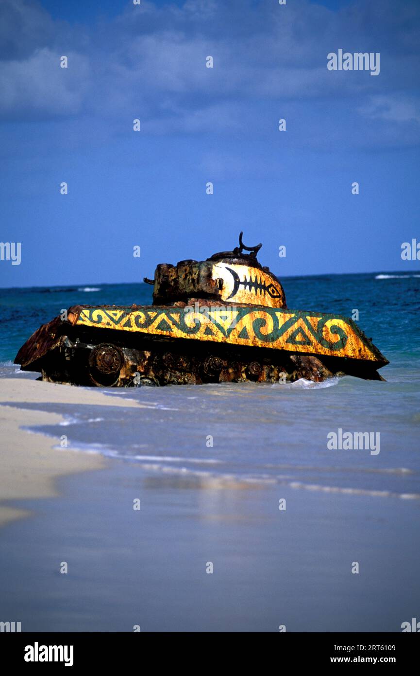 An old tank on Playa Flamenco, Culebra. Stock Photo