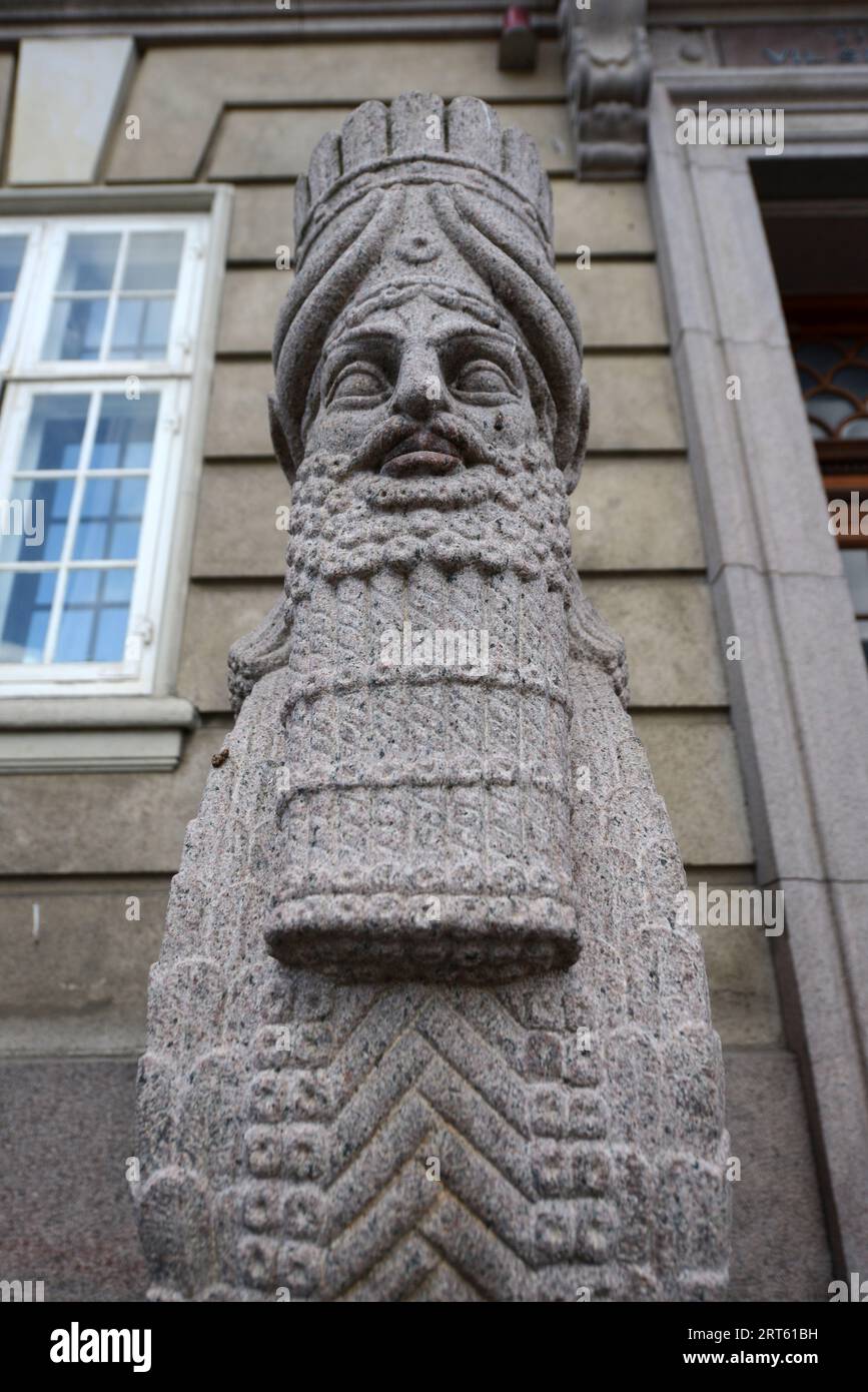 Assyrian guardian In front of the college dorms at Kristianiagade 10, Copenhagen, Denmark. Stock Photo