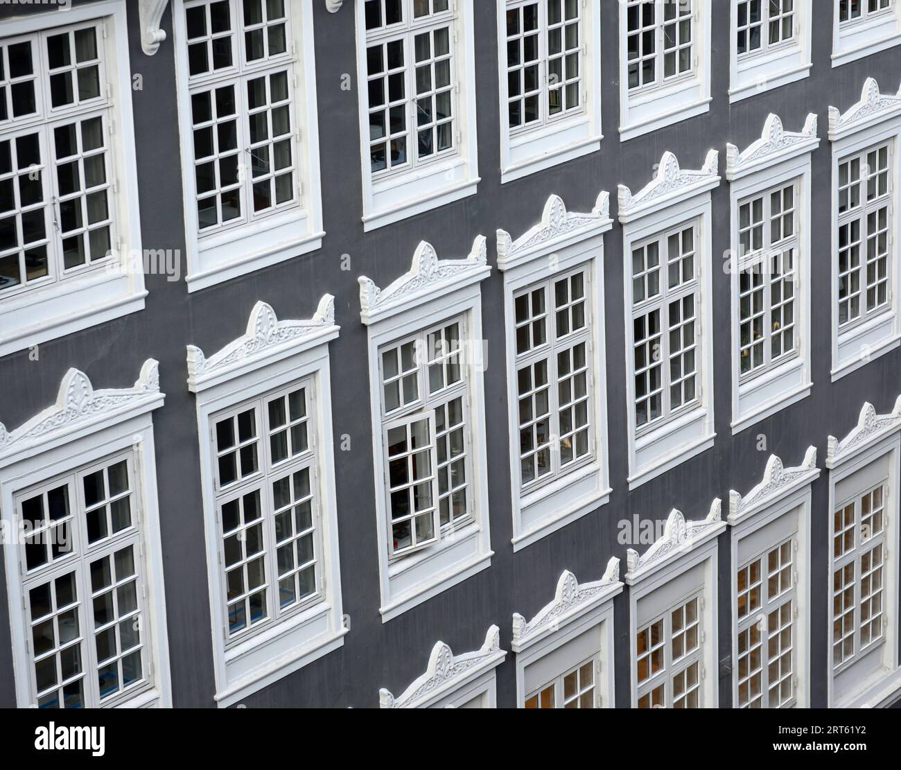 Windows of the building on Købmagergade 3, Copenhagen, Denmark. Stock Photo