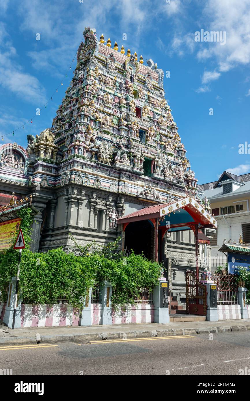 Exterior of the Indian temple in Victoria, Mahé island, Seychelles Stock Photo