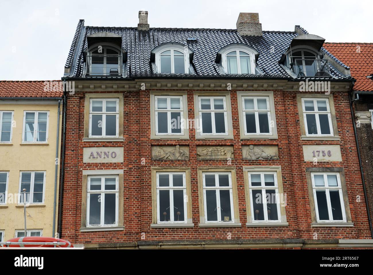 An old building on Nyhavn 63 in Copenhagen, Denmark. Stock Photo