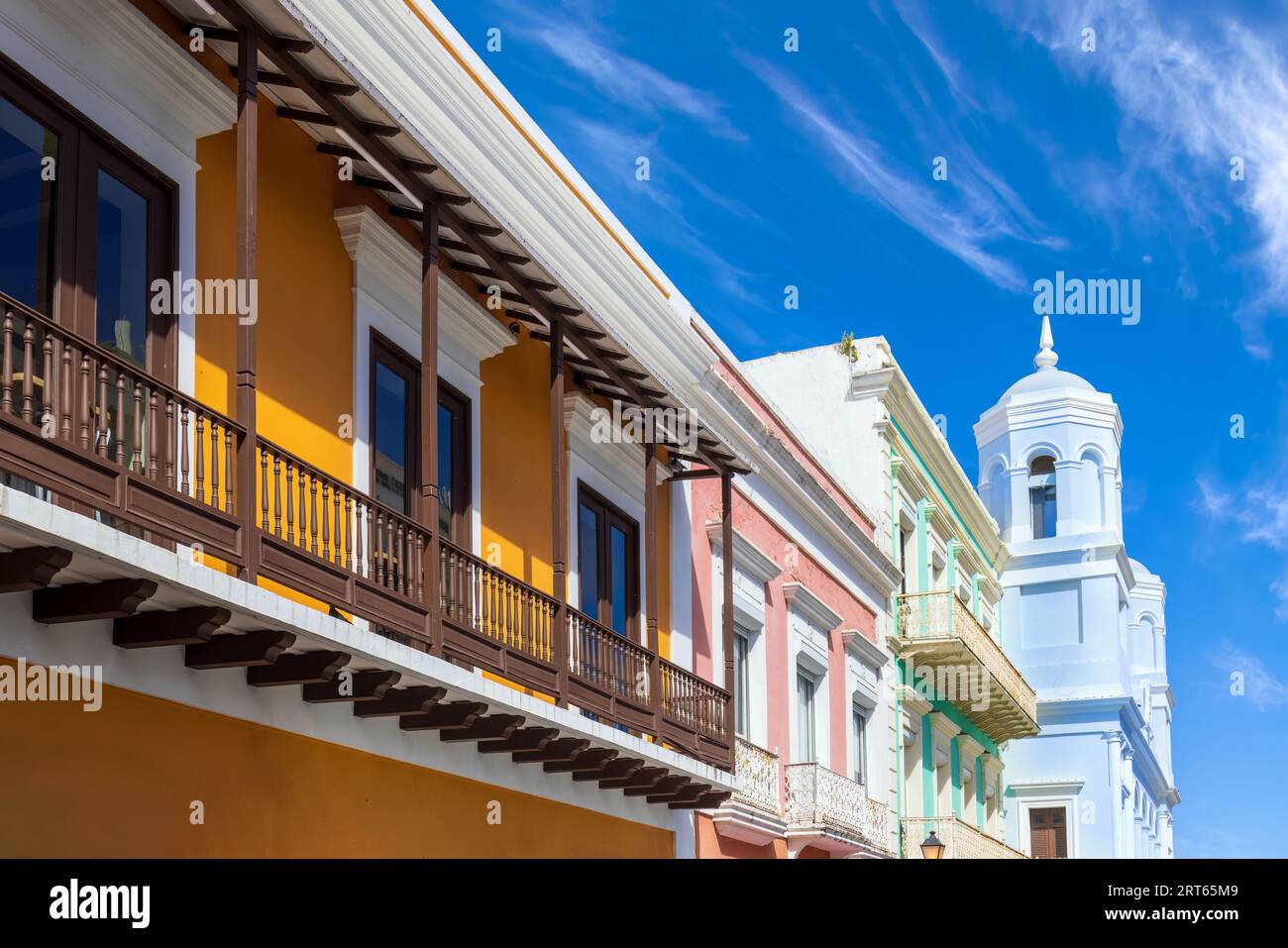 Puerto Rico colorful colonial architecture in historic city center. Stock Photo