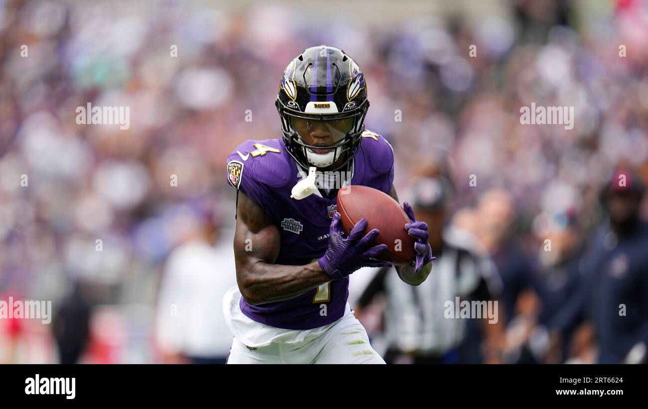 Baltimore Ravens' Zay Flowers during the first half of an NFL