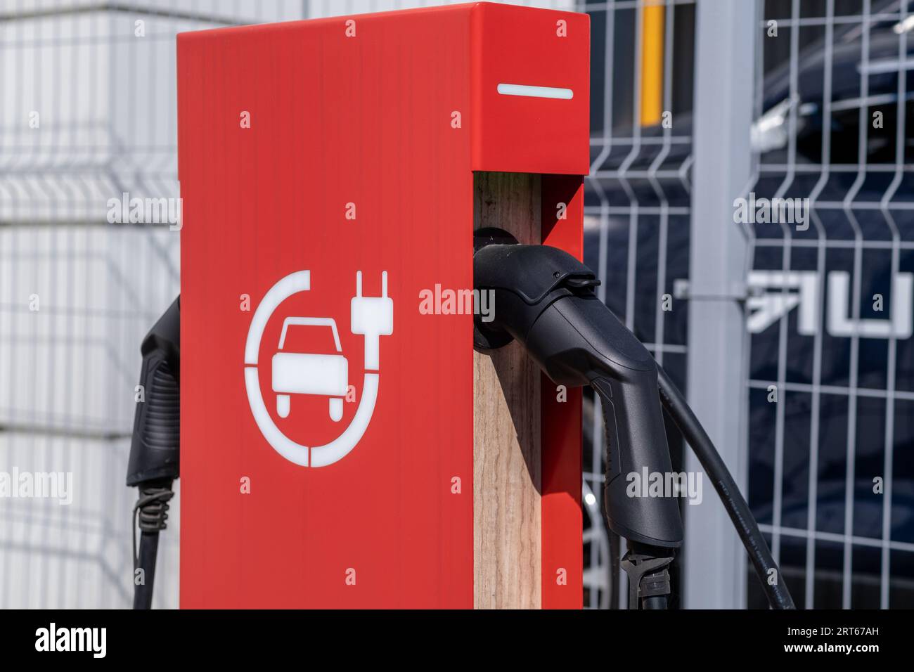 Charging an electric car battery, new innovative technology Stock Photo