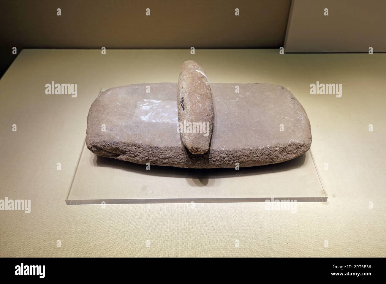 Ancient Chinese Stone Artifacts in the Exhibition Hall Stock Photo