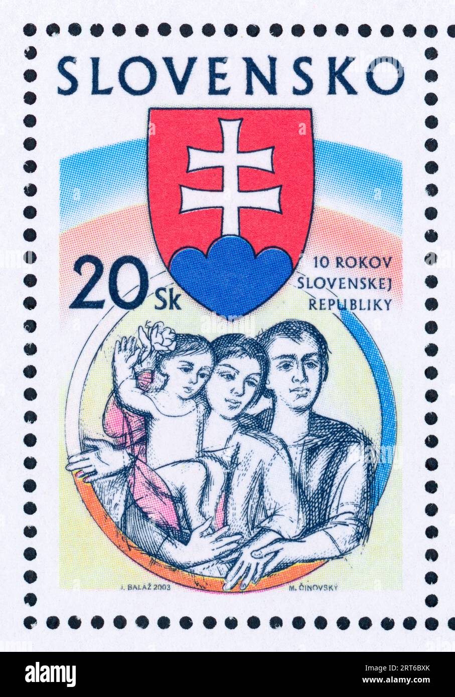 10th Anniversary of the Slovak Republic. Postage stamp issued in Slovakia in 2003. Stock Photo