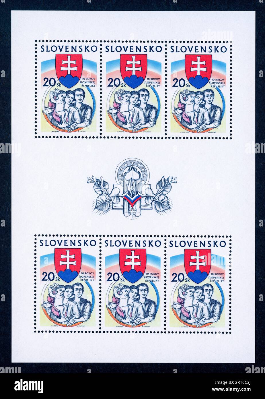 10th Anniversary of the Slovak Republic. Postage stamp issued in Slovakia in 2003. Stock Photo