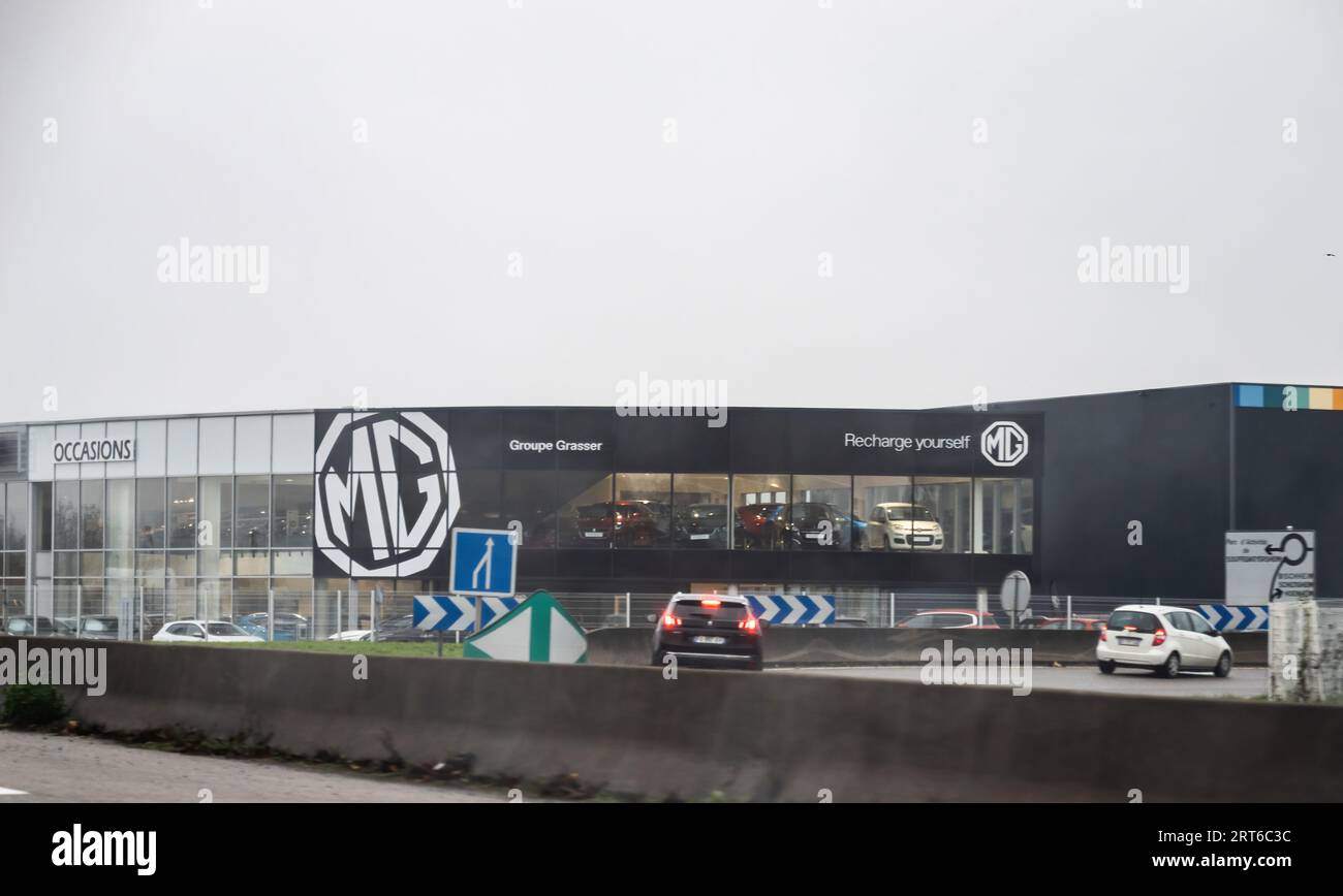 Paris, France Nov 30, 2022 The MG car dealership proudly displays