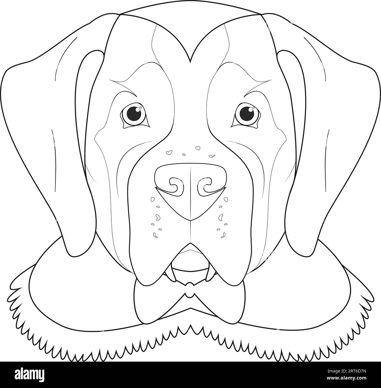 Halloween greeting card for coloring. Saint Bernard dog dressed as a vampire with fangs and cape Stock Vector