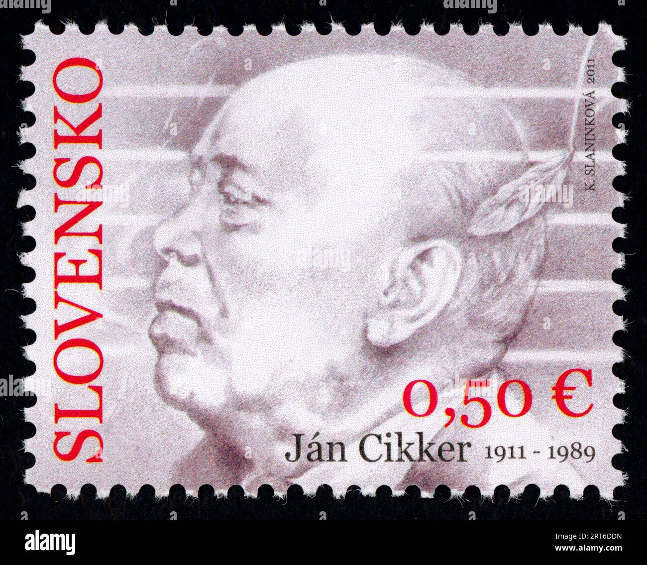 Ján Cikker (1911 – 1989). Postage stamp issued in Slovakia in 2011. Ján Cikker was a Slovak composer, a leading exponent of modern Slovak classical music. He was awarded the title National Artist in Slovakia, the Herder Prize (1966) and the IMC-UNESCO International Music Prize (1979). Stock Photo