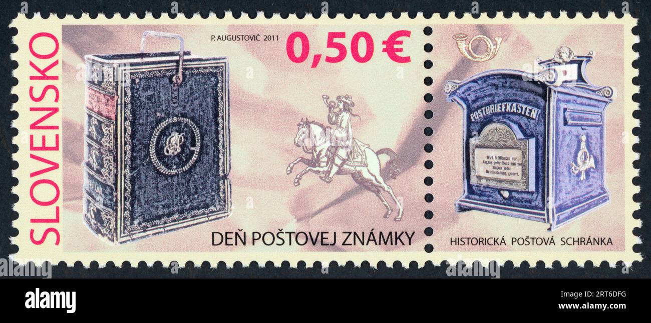 Postage Stamp Day: Historical Mailbox. Postage stamp issued in Slovakia in 2011. Stock Photo