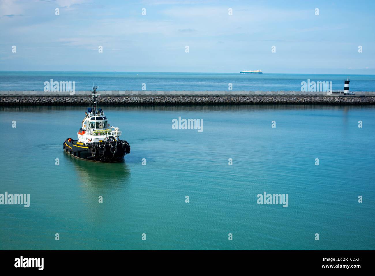 View from the ferry on a boat in Calais harbour, France Stock Photo