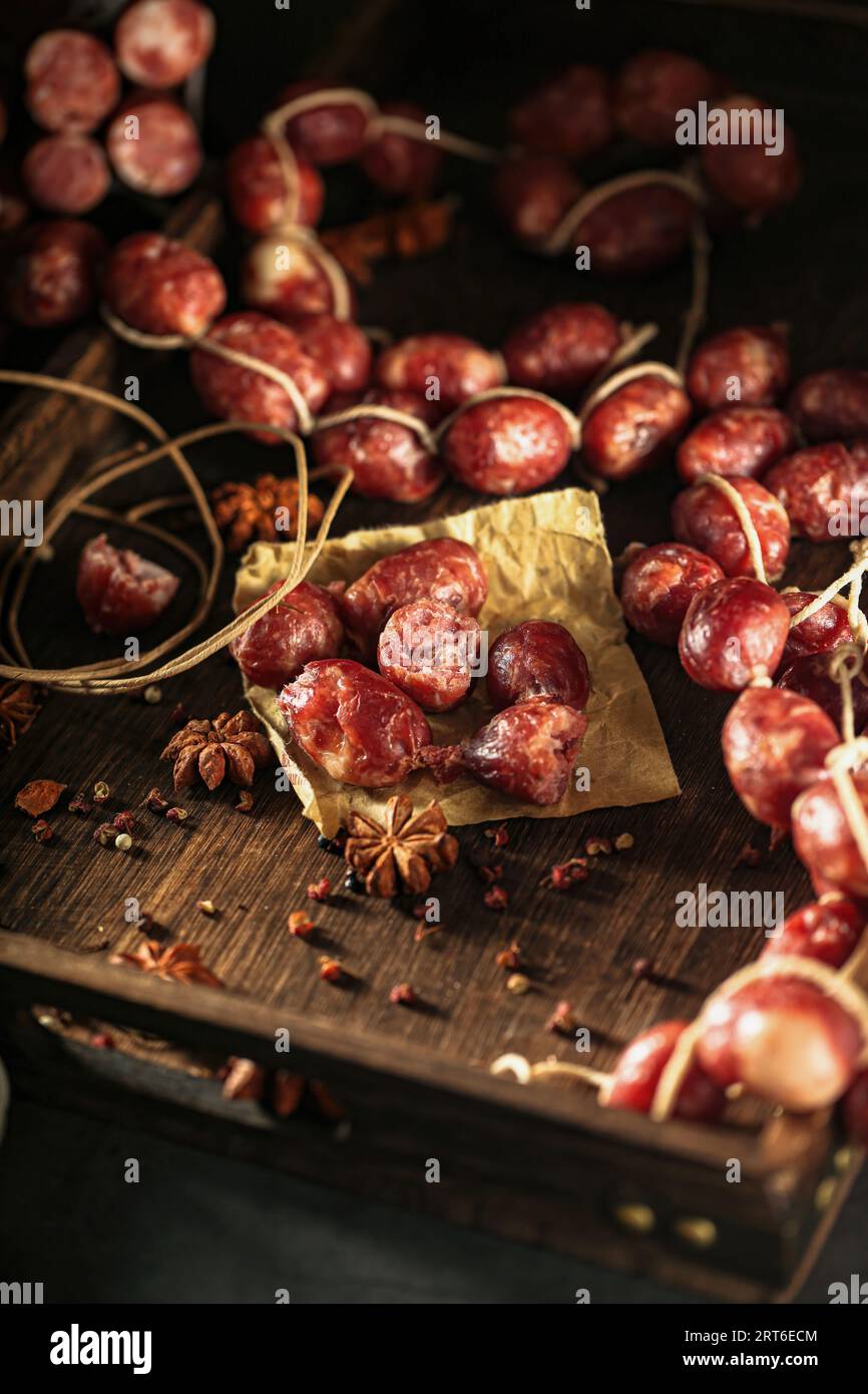 Asia sausages food photos, look like polony with with a particularly delicious taste Stock Photo